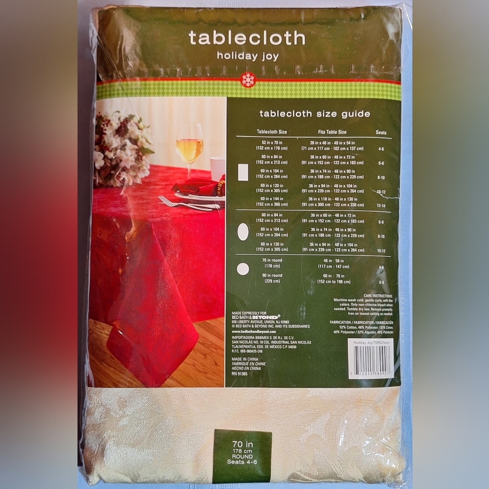 NWT HOLIDAY JOY Cream Tablecloth